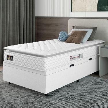 Imagem de Cama Box Baú Solteiro Colchão Espuma D33 Pillow Top New Millenium 88x188x60cm Branco Hellen