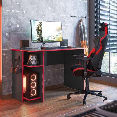 Imagem de Mesa Gamer Leeds Q01 Amarena Móveis Cor Preto-Vermelho