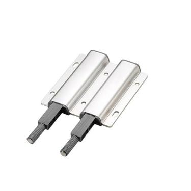 Imagem de 2 peças de trava magnética dupla reflexa dourada para porta aberta, ferragens de gabinete de pressão para abrir em liga de alumínio, ajustável para armários e gavetas (prata)