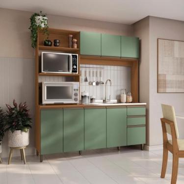 Imagem de Cozinha Compacta Luna com Cuba de Pia Kappesberg 3 Peças Canela/Verde 