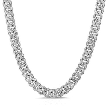 Imagem de Apzzic Colar de elos cubanos de 8 mm Hip Hop Miami com strass, zircão pavimentado, banhado a ouro, zircônia cúbica completa, para homens e mulheres, Diamante artificial banhado a ouro, Zircônia