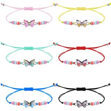Imagem de 6/12 pulseiras borboleta amizade corda trançada ajustável colorida para mulheres, Adjustable, Nylon, Sem Pedra Preciosa