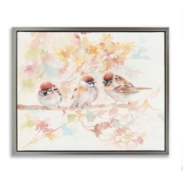 Imagem de Stupell Industries Trio of Birds on Watercolor Branch Gray Framed Floater Canvas Wall Art, design by Cady Driver, 17 x 21