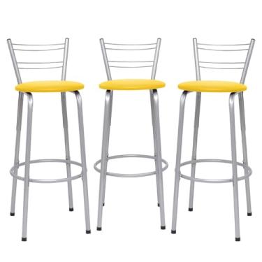 Imagem de Banqueta Altas Flórida Estrutura Prata 70cm Para Balcão Cozinha, Bar, Bistrô, Americano Kit 03 Unidades - Itagold (Amarelo)