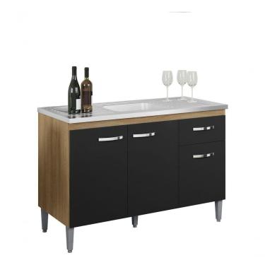 Imagem de Balcão Gabinete Multiuso De Pia Gabriela S/tampo 120cm Ajl Cor Amêndoa/preto