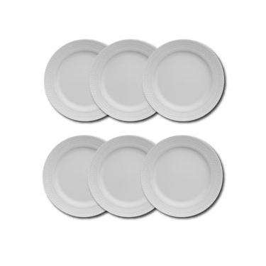 Imagem de Conjunto de Pratos Rasos Germer Chevron em Porcelana Branco – 6 Peças