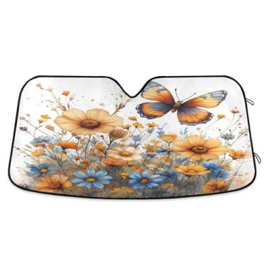 Imagem de ATTX Wildflowers Butterflies Para-brisa Carro Para-brisa 139.7 cm x 70.1 cm Escudo Solar Universal com Proteção UV, Persiana de Janela Frontal Auto Dobrável para Sedans SUVs Caminhões #160