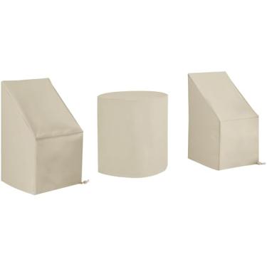 Imagem de Crosley Furniture MO75018-TA Conjunto de 3 peças de vinil reforçado de calibre pesado conjunto de capa de móveis ao ar livre (2 cadeiras laterais de jantar, mesa de bistrô), bege