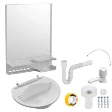Imagem de Armário Espelheira + Pia Lavatório 4L + Torneira Reforçada + Sifão Sanfonado + Engate Flexível + Veda Rosca