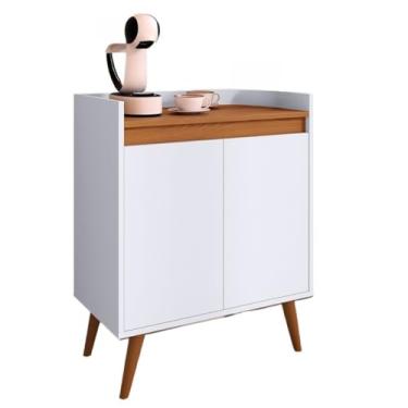 Imagem de Aparador Buffet Sala Hall De Entrada Cantinho Do Café Retrô Prateleira Interna(2 Branco Com Freijó)