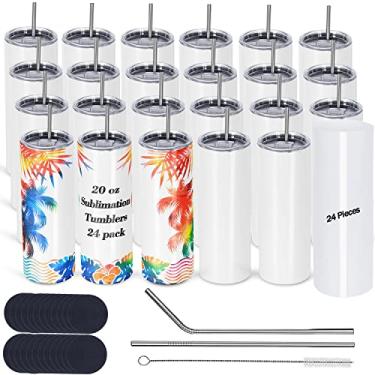 Imagem de Micellwuu Pacote com 24 copos de sublimação a granel de 590 ml skinny reto, copos brancos de sublimação de aço inoxidável, embalados individualmente