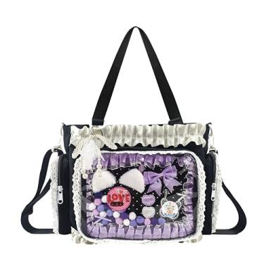 Imagem de KJEYOB Bolsa Ita, bolsa de exibição de pinos transparentes DIY com inserção e acessórios, bolsa transversal anime Kawaii Ita, bolsas de ombro femininas Y2K, Preto, Medium, Moderno