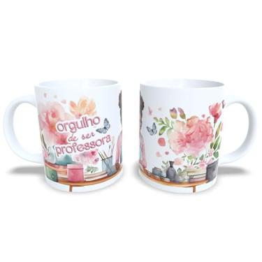 Imagem de Caneca de Cerâmica 325ml Dia dos Professores, Design Floral com Ilustração, Branca (14109)