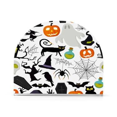 Imagem de JUZIHAI Suporte de guardanapo de teia de aranha Halloween Boo para mesa dispensador de guardanapo de acrílico suporte de lenços de mesa independente para cozinha sala de jantar bar festa decoração de