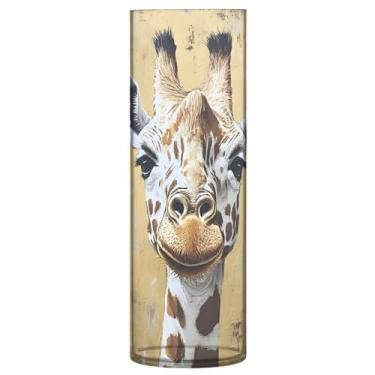 Imagem de JUZIHAI Vaso de girafa para flores 9,9 cm x 30 cm cilindro de plástico moderno vaso de flores para centro de mesa de casamento decoração de casa