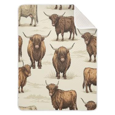 Imagem de Qilmy Highlands Cattle Cobertor de bebê 76 x 101 cm, cobertor infantil de algodão macio para meninos e meninas, cobertor leve e quente para bebês de berço, carrinho de bebê, soneca, recém-nascido