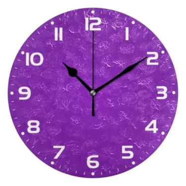 Imagem de JUZIHAI Relógio de parede roxo de cor sólida, silencioso, sem tique-taque, relógios de parede redondos operados por bateria, fácil de ler, relógio decorativo de parede para casa, cozinha, sala de