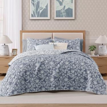 Imagem de BLOOMHAVEN Conjunto de colcha Queen, conjunto de colcha floral azul Oxford, colcha reversível, leve e respirável para todas as estações, colcha acolchoada macia com 2 fronhas