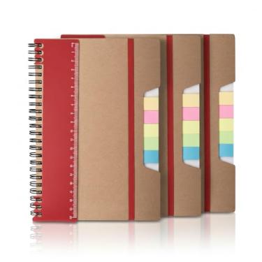 Imagem de Caderno de Anotações Espiral com Régua, Kraft e Azul, 21x14cm, 70 Folhas Pautadas, com Elástico, Sticky Notes Coloridos e Bloco de Anotações (3, Vermelho)