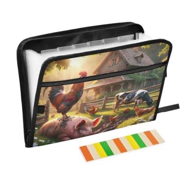 Imagem de Pastas de arquivo expansíveis de galo e vaca de fazenda A4 Pasta sanfonada de documentos em papel para escritório escolar em casa