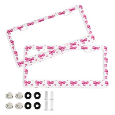 Imagem de SEHANY Lindas molduras de placa de licença de laço rosa, moldura de placa de carro de alumínio à prova de ferrugem com orifícios elípticos e parafusos serve para veículos padrão dos EUA tamanho