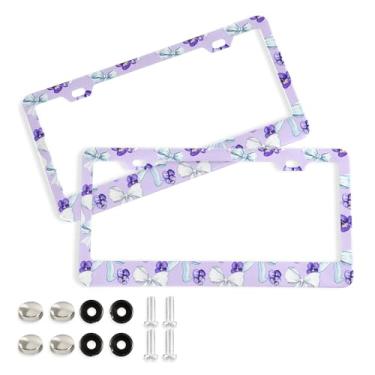 Imagem de SEHANY Lindas molduras roxas para placa de licença, moldura de placa de carro de alumínio à prova de ferrugem com orifícios elípticos e parafusos, serve para acessórios de carro de tamanho padrão de