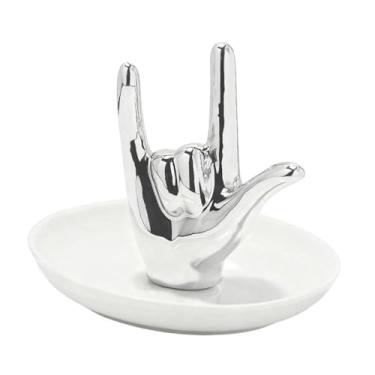 Imagem de APLVFFZH Bandeja Organizadora de Joias em Formato de Mão, Organizador de Joias Multiuso, Presente de Aniversário, Bandeja de Cerâmica para Exibir Colares, Idea, Prata