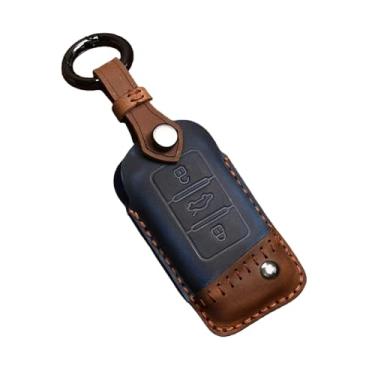 Imagem de Capa de couro crazy horse para chave de carro, compatível com vw tayron lavida sagitar tiguan magotan passat, acessórios de capa remota(D Blue)