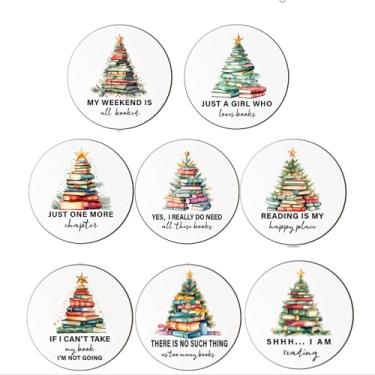 Imagem de Hushee 8 peças para amantes de livros porta-copos presentes de madeira caneca de café para bibliotecário Bookish Merch Bookish Group Library Supplies Decoração Clube de Leitura Presentes de Natal