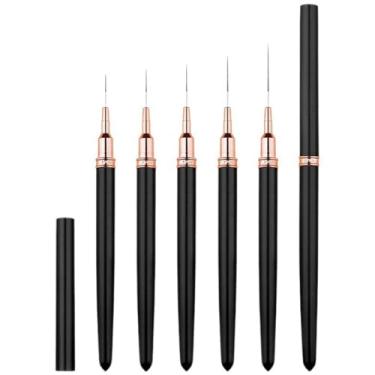 Imagem de Conjunto de pincéis com detalhes metálicos de 5 peças para design de arte em unhas, vários tamanhos para linhas finas, preto