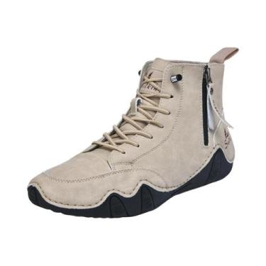 Imagem de Botas Masculinas Vintage De Cano Alto Costuradas À Mão, Cor Sólida, Zí