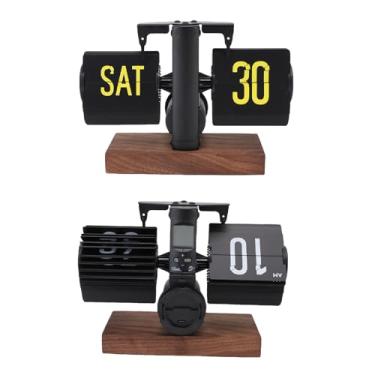 Imagem de Zyyini Calendário Criativo Retro Auto Flip Desk Relógio Grande Número Alimentado por Bateria Relógio de Mesa Mecânico Digital para Decoração de Escritório Em Casa 12 Horas, Adição Perfeita para
