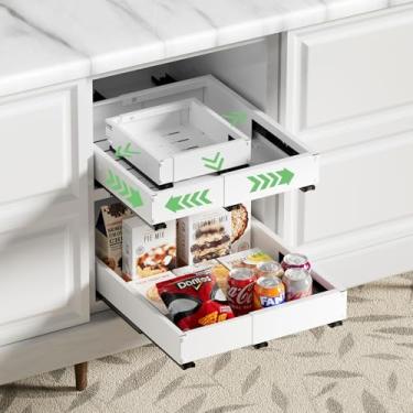 Imagem de BUFOR Pacote com 2 organizadores de armário, largura (25,4 a 38 cm) profundidade (28 a 43 cm), com 3 trilhos deslizantes ajustáveis, gavetas expansíveis para armários, gavetas de cozinha adesivas sem