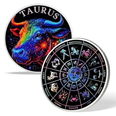 Imagem de Zodiac Challenge Coin Engraved Horoscope Token, Colorful Constellation Art, Birthday Gift for Men and Women, Zodiac Sign Keepsake Souvenir (Taurus)