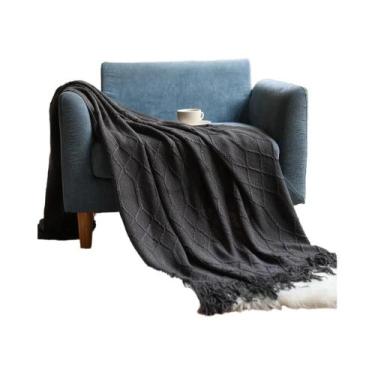 Imagem de Cobertor De Tricô Grosso Oversized Em Caqui Com Franjas, Luxo Vintage,