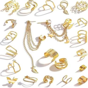 Imagem de 22 peças de brincos de orelha banhados a ouro 14K não perfurantes para mulheres, zircônia cúbica, clipe moderno, cartilagem, brincos, brincos falsos, joias, presentes de aniversário