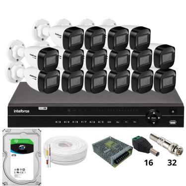 Imagem de Kit 16 Câmeras Intelbras 1130b Dvr Intelbras Mhdx 1232 Hd 6tb