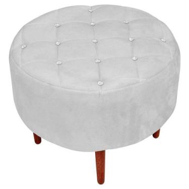 Imagem de Puff Decorativo com Strass Esmeralda Suede Cinza Pés Palito - D'Rossi 