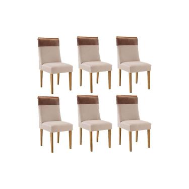 Imagem de Kit 6 Cadeiras de Cozinha Jaspe 6 Un Madeira Capuccino/Suede Creme/Corano Capuccino - Rufato