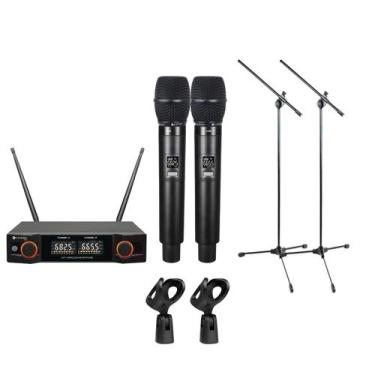 Imagem de Microfone Sem Fio Kadosh K402M Duplo Mão + Pedestais