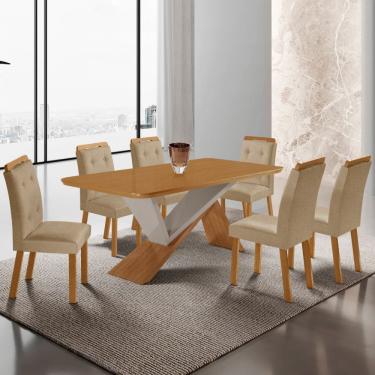 Imagem de Mesa de Jantar Yasmin 180cm Tampo MDF Laminado Canto Copo com 6 Cadeiras Carol