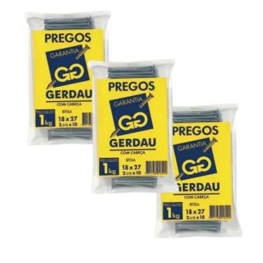 Imagem de Kit 3 Prego 18x27 Gerdau 1kg com Cabeca para Construcao