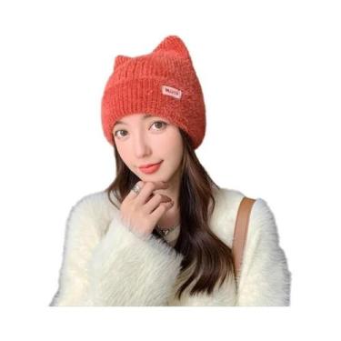 Imagem de Chapéu de Inverno Feminino com Orelhas de Gato - Gorro de Malha com Pe