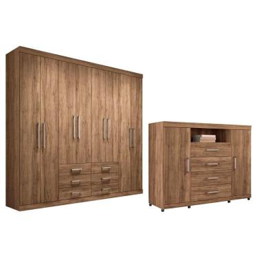 Imagem de Guarda Roupa c- Cômoda Casal Master 8 Portas de Abrir 6 Gavetas MDP Atacama Santos Andirá