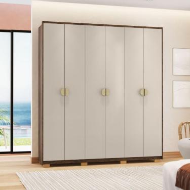 Imagem de Guarda Roupa Casal Uruguai 6 Portas 4 Gavetas MDF Imbuia Fendi Casa H