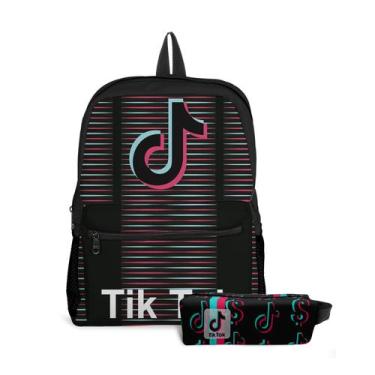 Imagem de Kit Mochila com Bolso e Estojo Escolar Infantil TikTok Menina e Menino