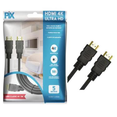 Imagem de Kit 5 pçs - cabo hdmi 5 metros 4k - 2.0 - hdr - pix