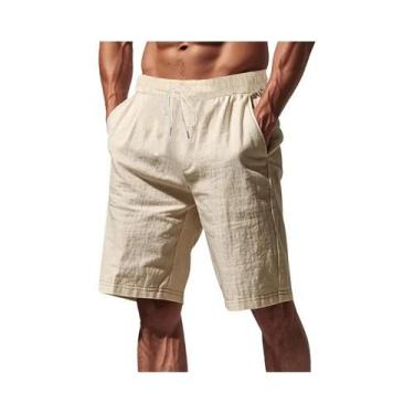 Imagem de Bermudas De Praia Masculinas De Verão Em Algodão E Linho Respirável, C