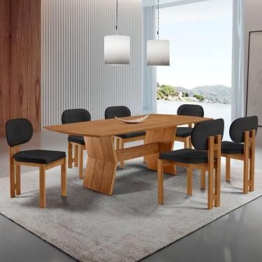 Imagem de Mesa Portugal Tampo Laminado Barril 6 Cadeiras Nala Moderna Linho Preto/imbuia Nat/cina...