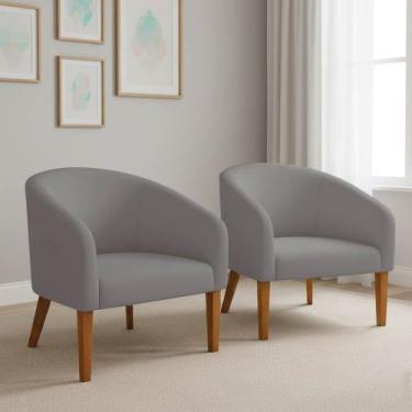 Imagem de Poltrona Sala Decorativa Kit 2 Stella Pé Madeira Trapézio Castanho Sue